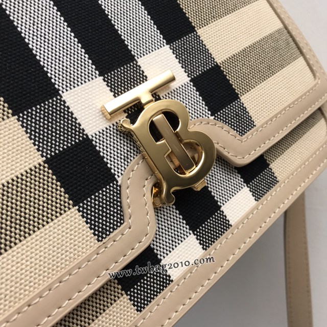 Burberry專門店新款中號TB專屬標識鎖扣包 巴寶莉格紋棉質帆布女士單肩斜挎包 yxb1148
